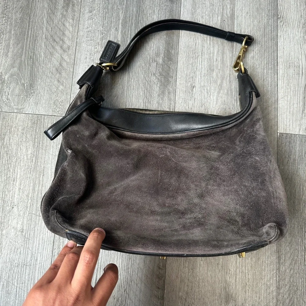 Vintage Coach Brown amanda Suede Leather Trim Hobo Shoulder Bag Purse rare